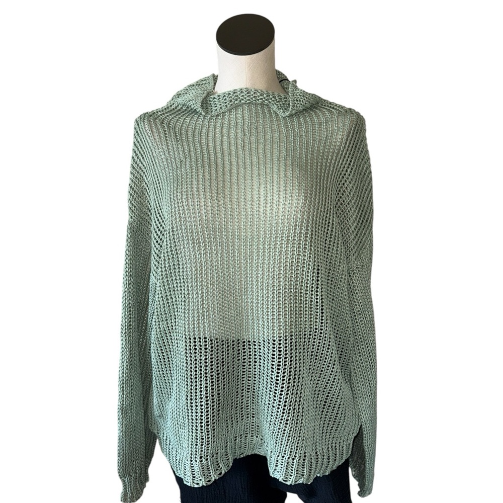 NWT Zara Open Knit Sweater L Mint Sage Sheer Drop Shoulder Slouchy Bloggers Fave - Picture 8 of 9